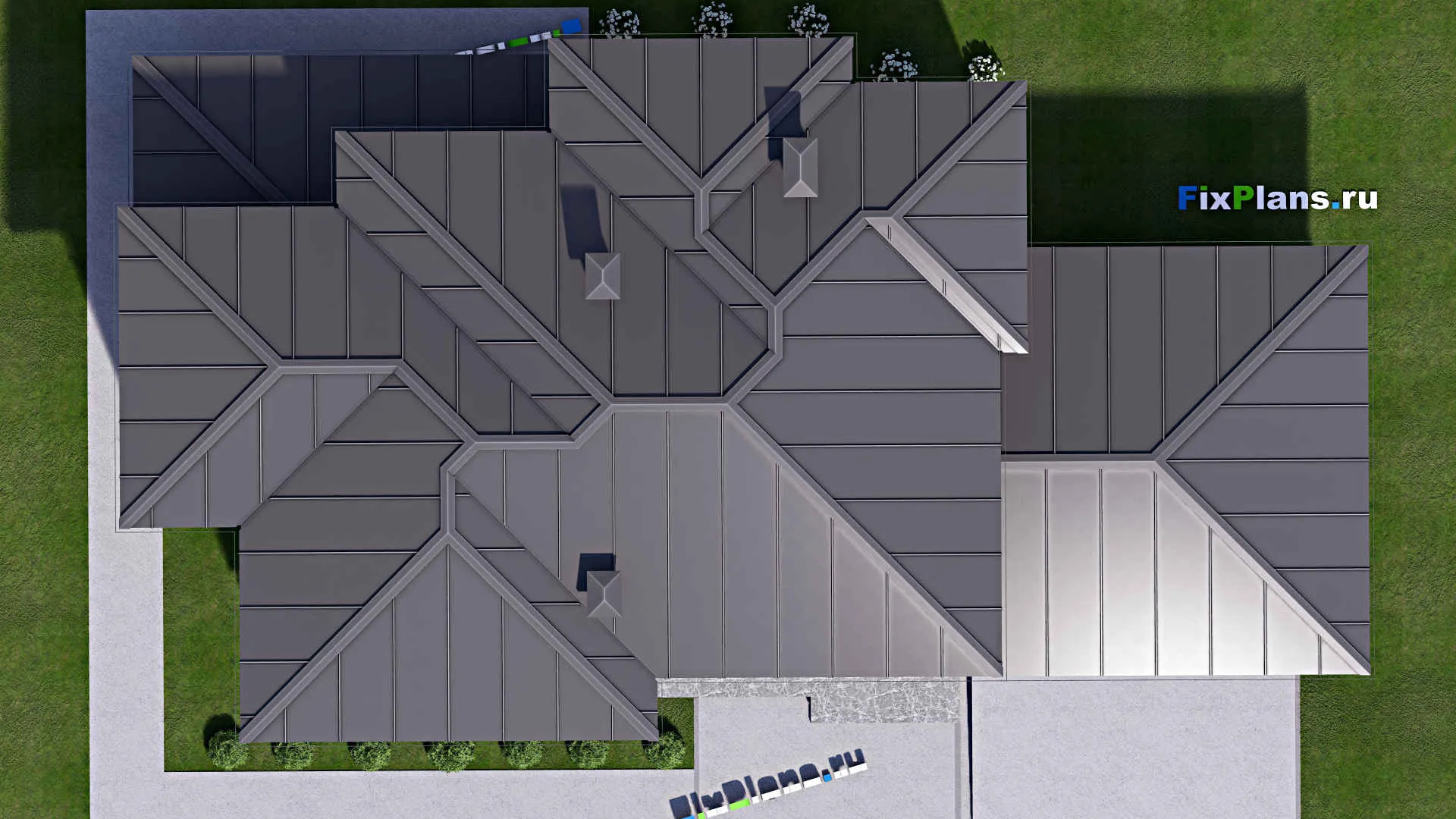 F-16991 - Проект двухэтажного дома 13 на 24, площадью 300 м² с террасой, гаражом на 2 машины и 3 спальнями