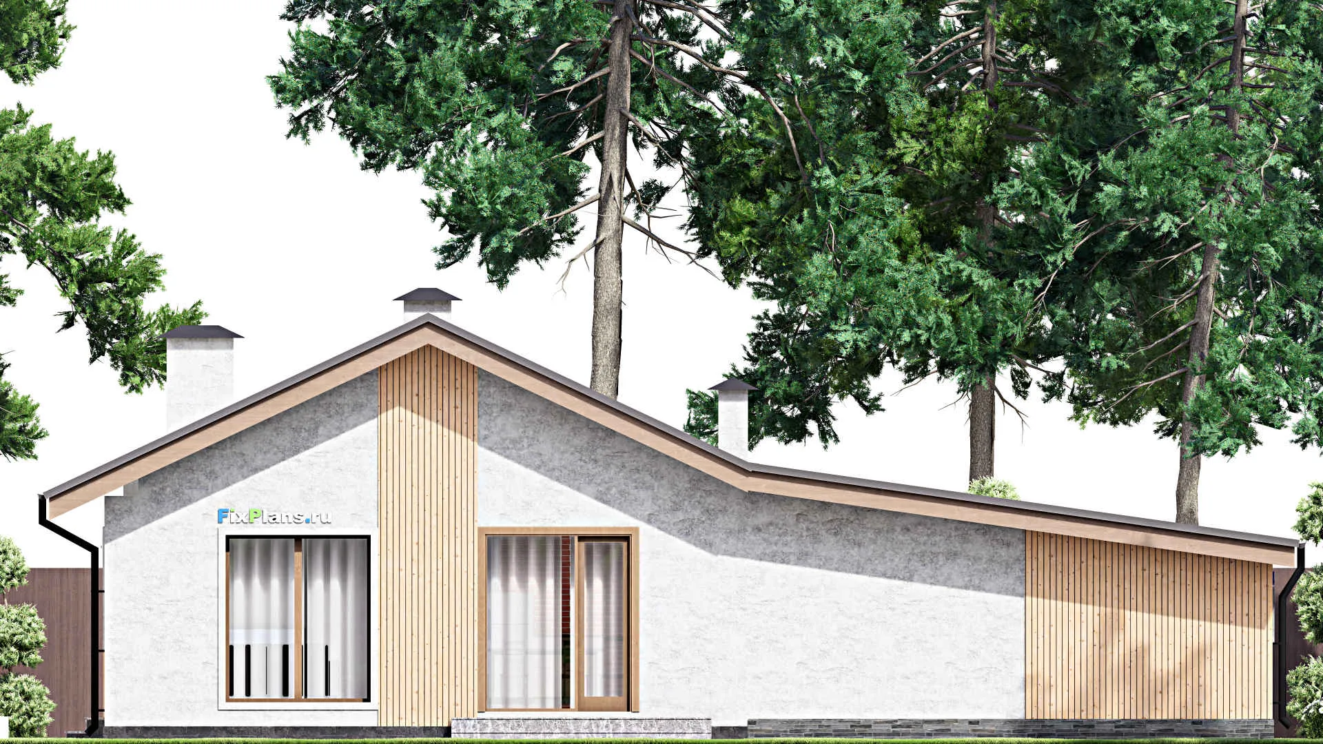 F-14102 - Проект одноэтажного дома 15 на 16, площадью 140 м² с гаражом на 2 машины и 2 спальнями