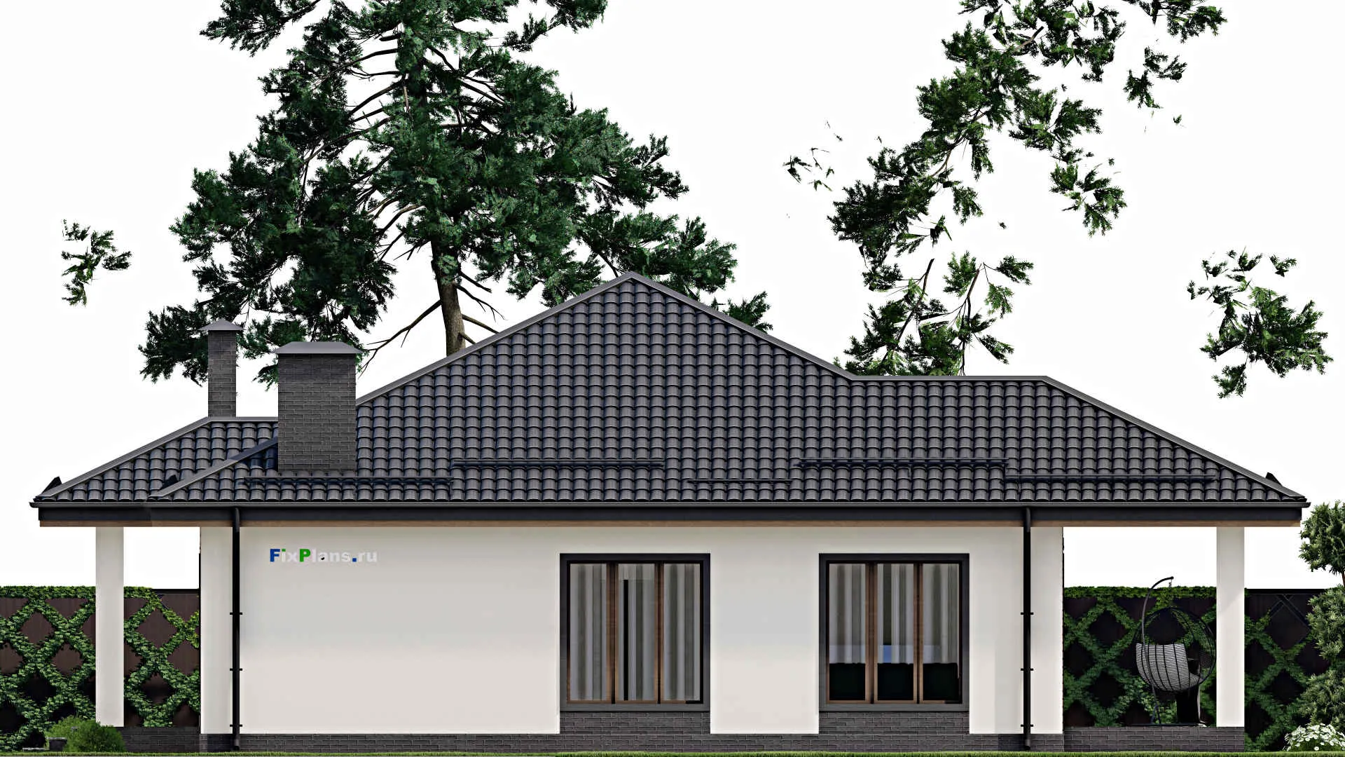 F-4427 - Проект одноэтажного дома 13 на 16, площадью 180 м² с террасой и 4 спальнями