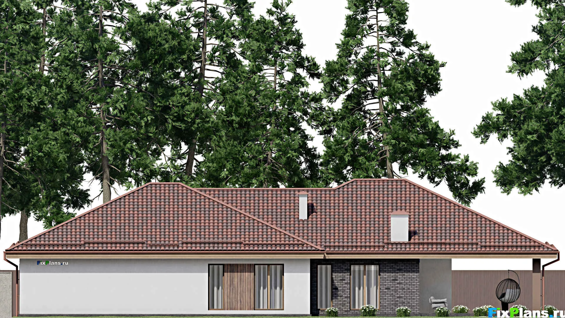 F-8441 - Проект одноэтажного дома 15 на 26, площадью 300 м² с террасой и 4 спальнями