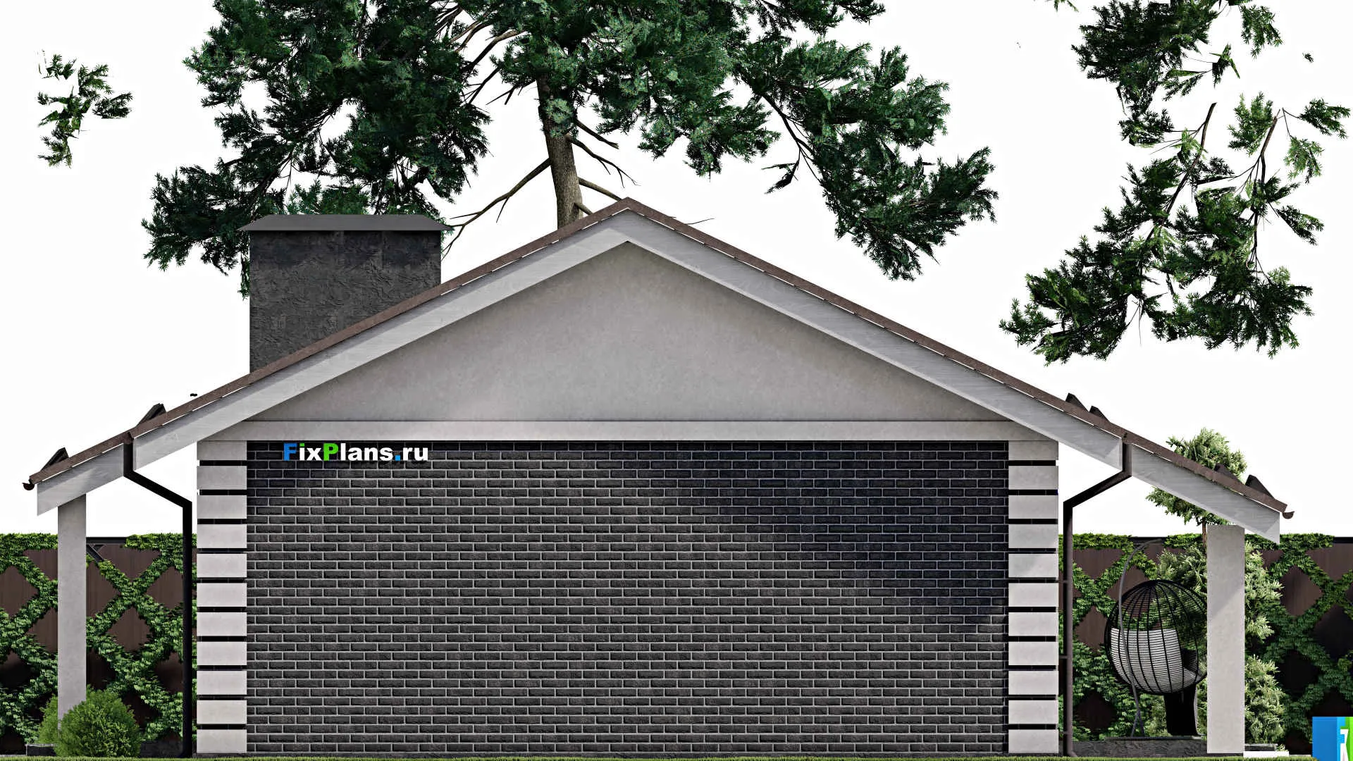 F-6992 - Проект одноэтажного дома 13 на 14, площадью 120 м² с террасой, баней и 3 спальнями