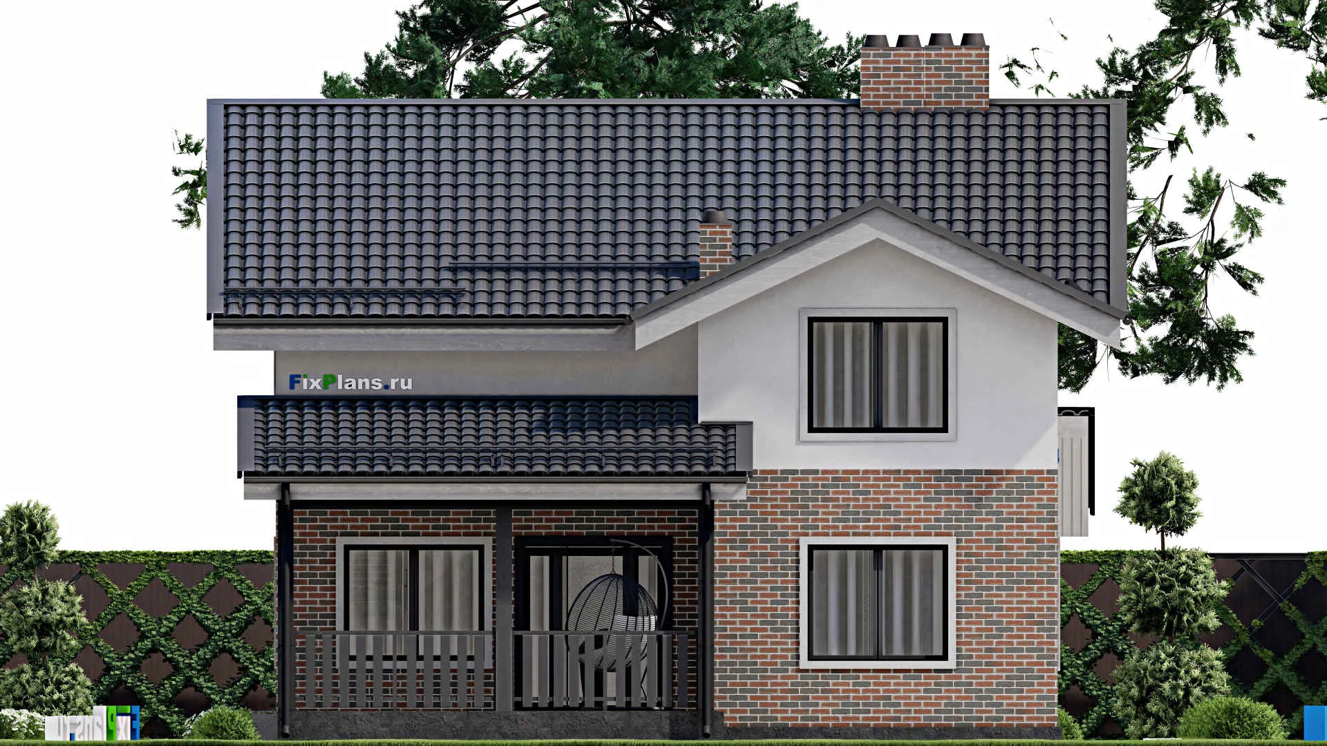 F-3023 - Проект дома с мансардой 10 на 16, площадью 200 м² с террасой, гаражом на 1 машину и 4 спальнями