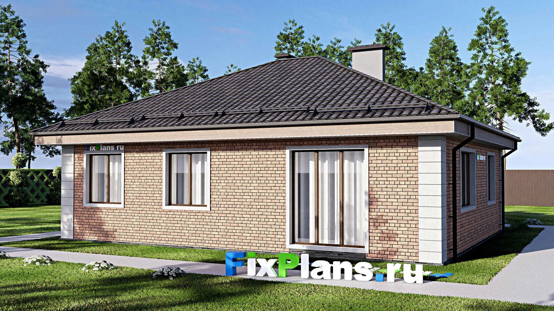 F-12437 - Проект одноэтажного дома 12 на 12, площадью 100 м² с 3 спальнями