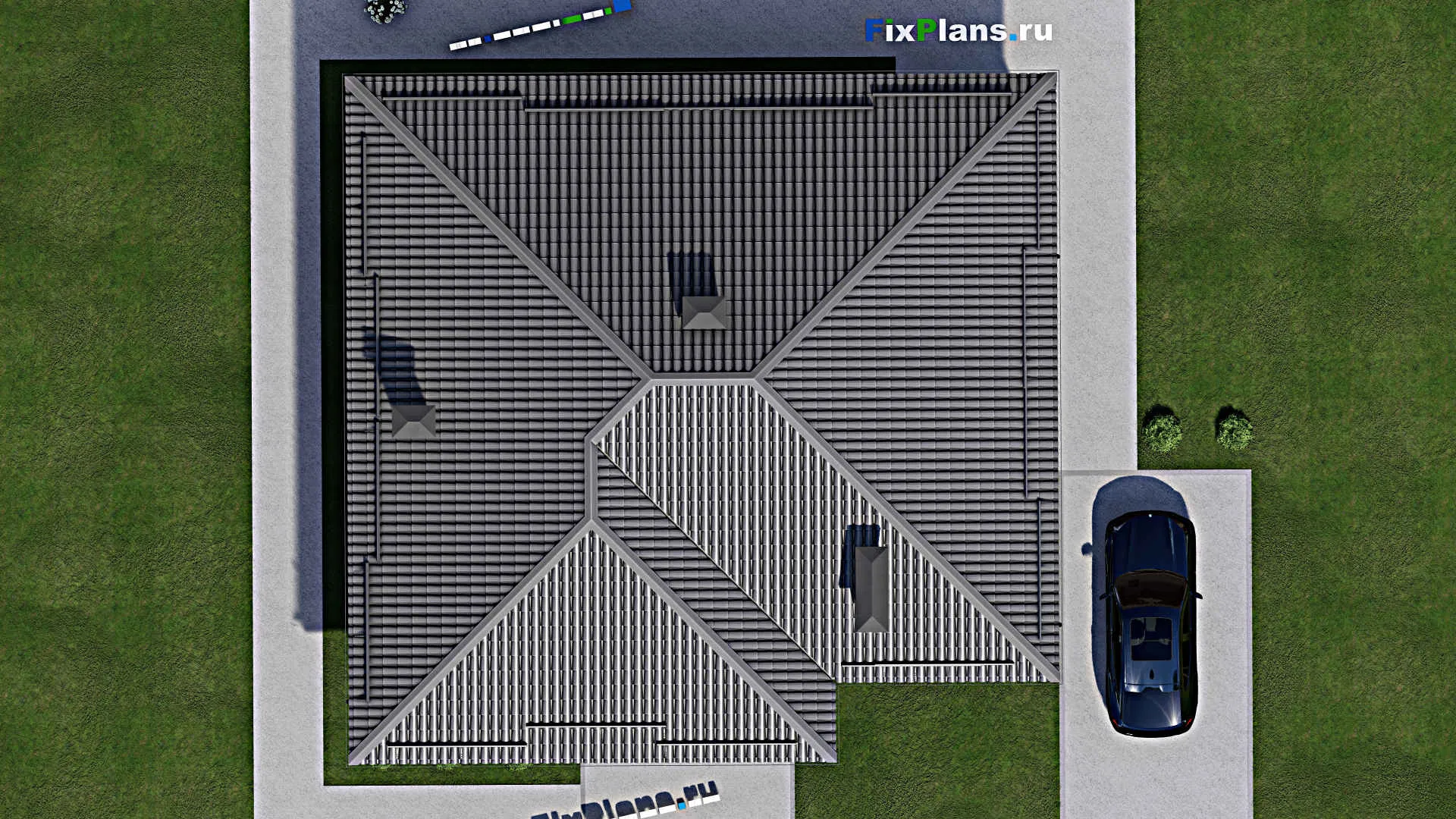 F-12257 - Проект одноэтажного дома 14 на 14, площадью 150 м² с 3 спальнями