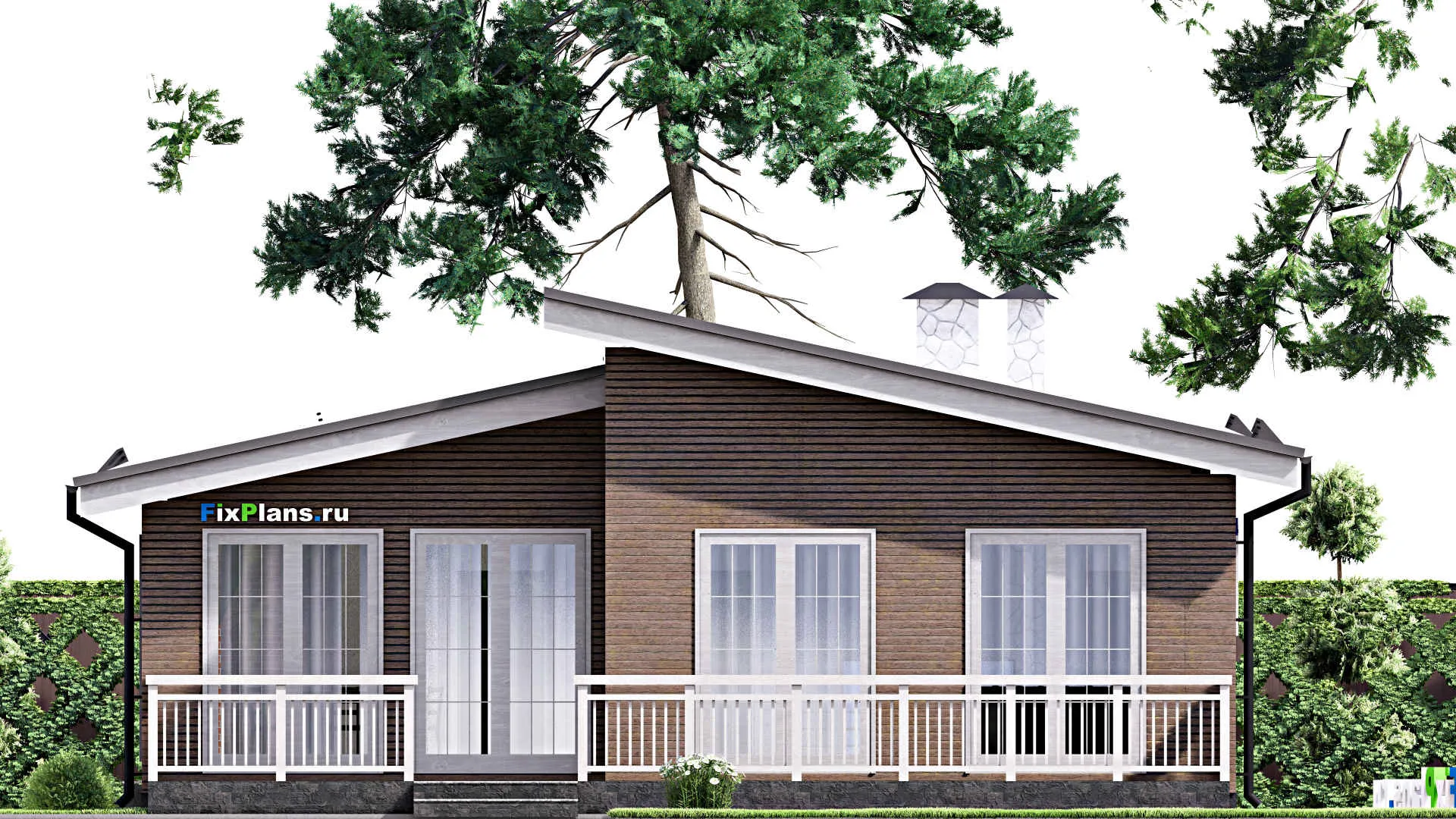 F-15065 - Проект бани 11 на 12, площадью 100 м² с комнатой отдыха, терассой и санузлом