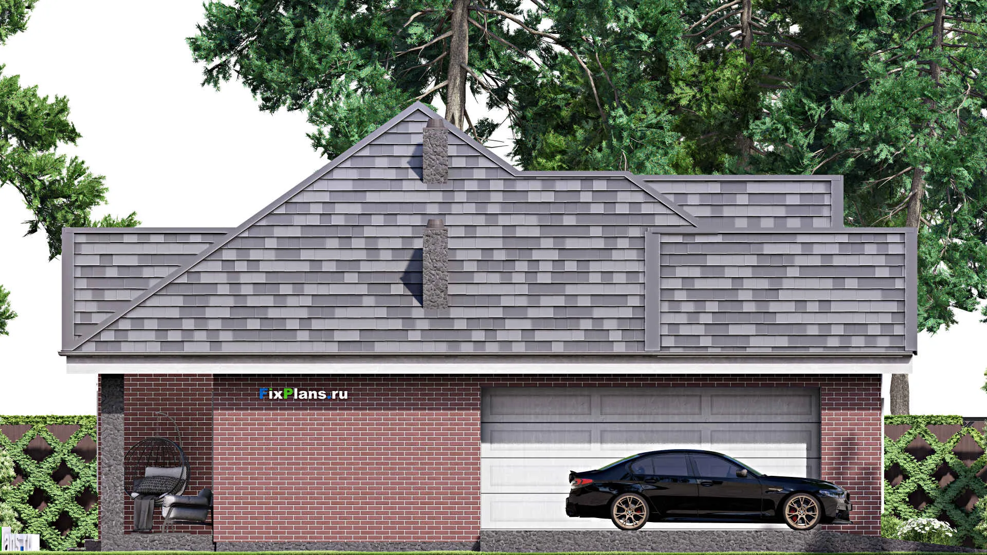 F-16721 - Проект одноэтажного дома 14 на 18, площадью 180 м² с террасой, гаражом на 2 машины и 2 спальнями